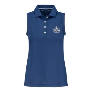 PETER MILLAR 2026 PGA CHAMPIONSHIP WOMEN'S BANDED SPORT MESH SLEEVELESS POLO IN NAVY