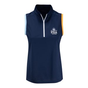 RALPH LAUREN 2026 PGA CHAMPIONSHIP WOMEN'S TRICOLOR SLEEVELESS POLO IN NAVY