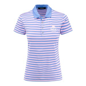RALPH LAUREN 2026 PGA CHAMPIONSHIP WOMEN'S LIGHTWEIGHT AIRFLOW 4-SNAP PLACKET STRIPE POLO IN BLUE MIST AND LIGHT PINK