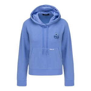RALPH LAUREN 2026 PGA CHAMPIONSHIP WOMEN'S TECH WAFFLE KNIT HOODED SWEATSHIRT IN BLUE MIST